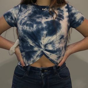 Blue and white tie-die crop top